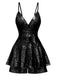 1960er Pailletten Riemchen V-Ausschnitt Culotte Romper