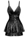 1960er Pailletten Riemchen V-Ausschnitt Culotte Romper