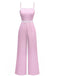 1970er Welle-Trimmen Spaghetti Träger Weites Bein Jumpsuit