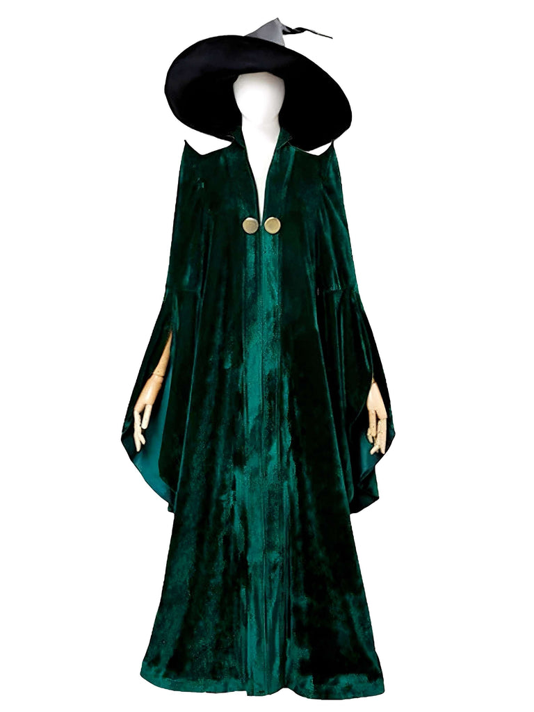 Grün 1970er Halloween Samt Hexe Kostüm Mantel