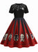 [Vorverkauf] Rot 1950er Halloween Spinnennetz Druck Patchwork Kleid