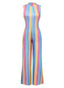 1970er Regenbogen Streifen Ärmellos Weites Bein Jumpsuit