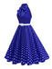 1950er Bogen Binde-Hals Polka Punkte Gürtel Kleid