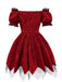 Rot 1970er Gothic Spitzen Bogen Schulterfrei Kleid