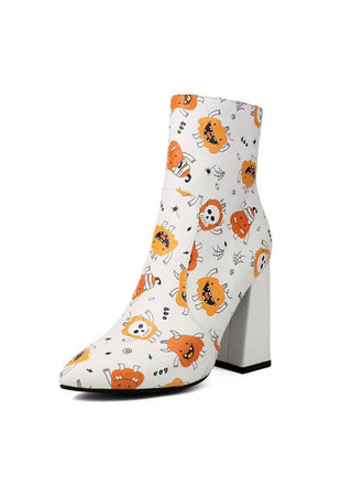 Halloween Cartoon Druck Klobiger Absatz Knöchel Stiefel