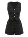 2PCS Schwarz 1970er Tweed Plaids Weste & Shorts