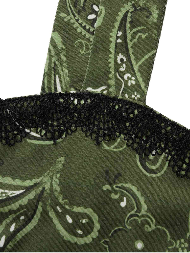 Grün 1950er Paisley Spitze Patchwork Swing Kleid