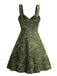 Grün 1950er Paisley Spitze Patchwork Swing Kleid