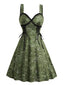 Grün 1950er Paisley Spitze Patchwork Swing Kleid