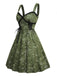 Grün 1950er Paisley Spitze Patchwork Swing Kleid