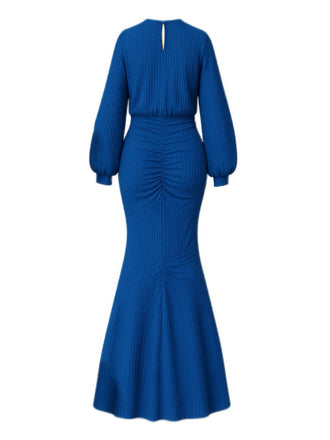 1930er Funkeln Gerüschtes Laternenärmel Stricken Fischschwanz Kleid