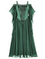 1950er Solide Samt Netz Kalte Schulter Kleid