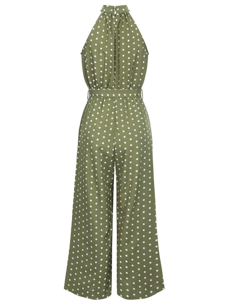 [Vorverkauf] Grün 1930er Polka Dot Gürtel Jumpsuit