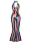 [Vorverkauf] Mehrfarbig 1970er Regenbogen Farbblock Disko Halter Jumpsuit