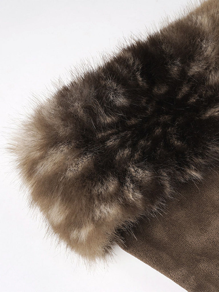 Braun 1980er Reh Kunstpelz-Verziert Crop Top