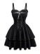 Schwarz 1980er Gothic Geschichtet Spitze Spaghetti-Träger Kleid