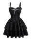 Schwarz 1980er Gothic Geschichtet Spitze Spaghetti-Träger Kleid