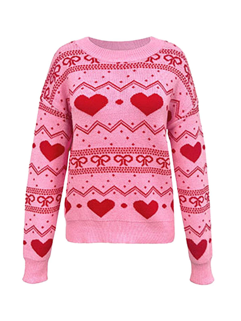 1980er Herz Muster Valentinstag Pullover