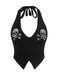 Schwarz 1950er Punk Halter Strassstein Schädel Taste Crop Top