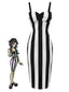 Schwarz 1960er Beetlejuice Kostüm Vertikale Streifen Träger Bleistiftkleid