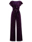 [Vorverkauf] Lila 1950er Samt Stern Rüschen Breite Beine Jumpsuit