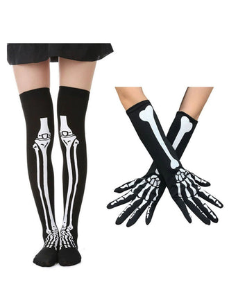 Halloween Skeleton Thigh High Socke & Handschuhe Set