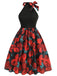 Rot 1950er Rose Ärmellos Patchwork Kleid