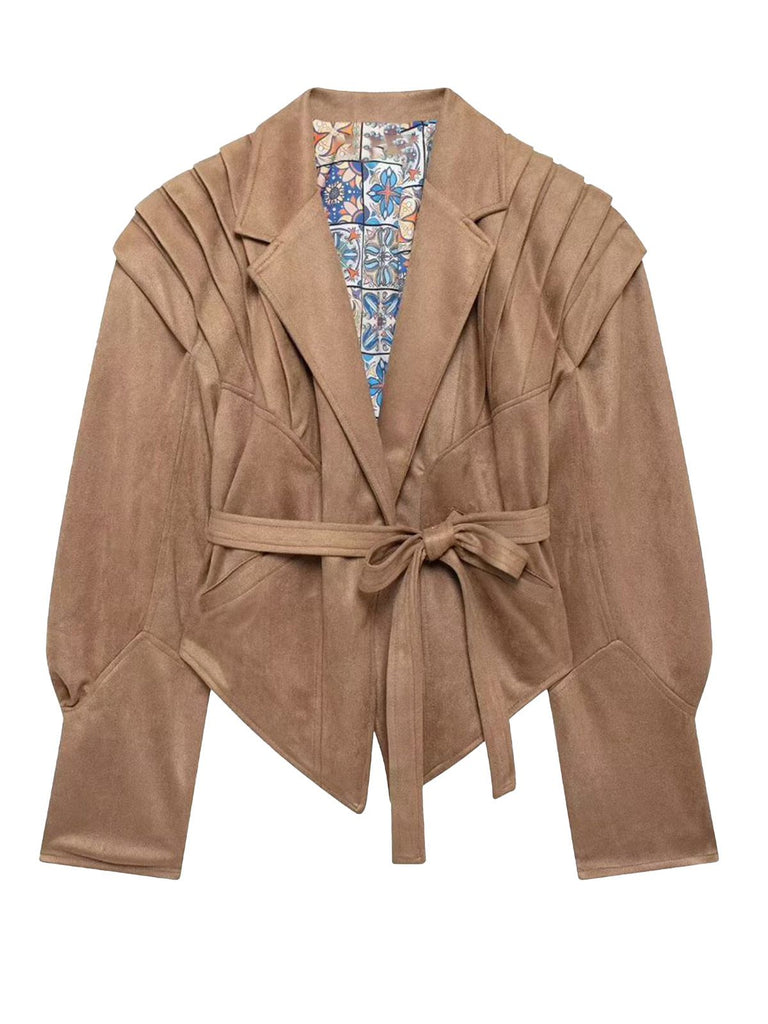 1980er Solide Tasten V-Ausschnitt Schnürung Jacke