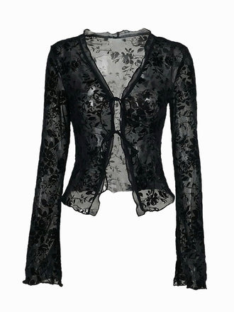 Schwarz 1960er Wasserlöslich Spitze Sheer Top