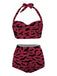 Weinrot 1950er Fledermaus Schnürung Halfter Bikini Set