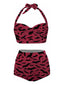 Weinrot 1950er Fledermaus Schnürung Halfter Bikini Set