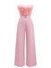 1970er Solide Trägerlos Feder Jumpsuit