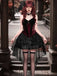 2PCS Rot 1980er Gothic Kreuzen Top & Spitze Rock