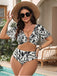 [Übergröße] Schwarz & Weiß 1950er Tropisch Blumen Bikini Set