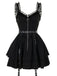 Schwarz 1980er Punk Metall Gürtel Patchwork Kleid