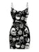 Schwarz 1960er Schädel Rose Halloween Enges Kleid