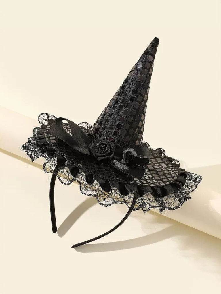 Schwarz Gothic Spitze Rose Zaubererhut Stirnband