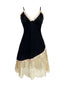 Schwarz 1970er Spitze Spaghetti Träger Slip Nachthemd
