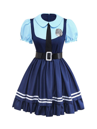 Blau 1960er Judy Hopps Kostüm Bunny Officer Shirt Kleid Set