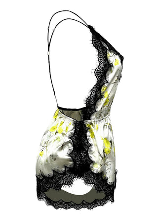 1950er Slip Blumen Spitze Rückenfrei Nachtwäsche