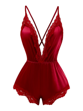 1950er Spitze Satin Tief V Rückenfrei Schlafen Romper