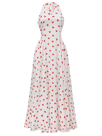 Rot 1930er Herz V-Ausschnitt Rückenfrei Bindung Halter Kleid