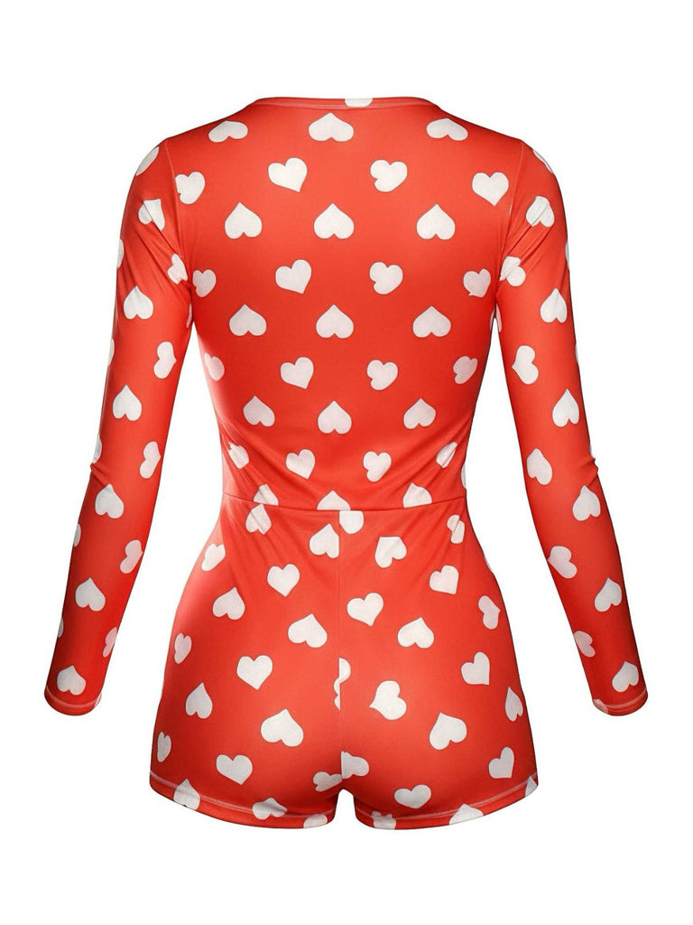 1980er V-Ausschnitt Herz Slip Drucken Romper Pajama