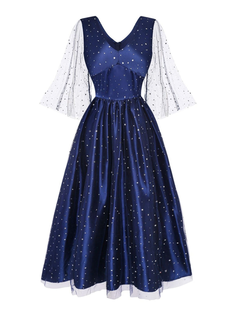 Blau 1970er Halloween Sternenklar Hexe Tüll Kostüm Kleid