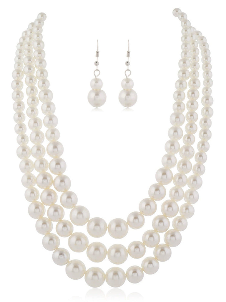 Vintage Mehrreihige Perle Halskette & Ohrring Set
