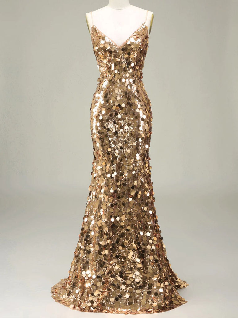 [Vorverkauf] Gold 1930er Slip Pailletten Abend Kleid