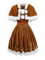 2PCS Braun 1940er Weihnachtselch Cape & Samt Kleid