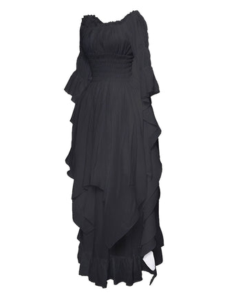 Schwarz 1980er Gothic Glockenärmel Unregelmäßiger Saum Kleid