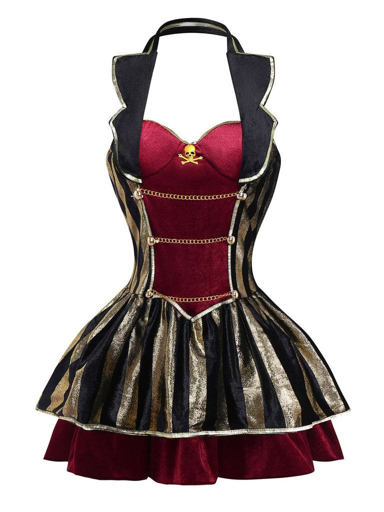 Weinrot 1970er Halloween Samt Piratenkapitän Kleid