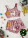2PCS 1970er Glühend Bunt Drucken Flanell Pajama Set